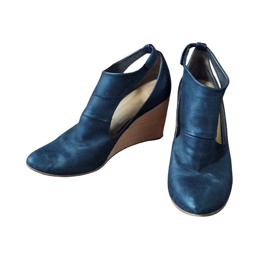 Coclico Jory Cutout Wedge Black Leather Booties, Size EU 39.5 US 8.5