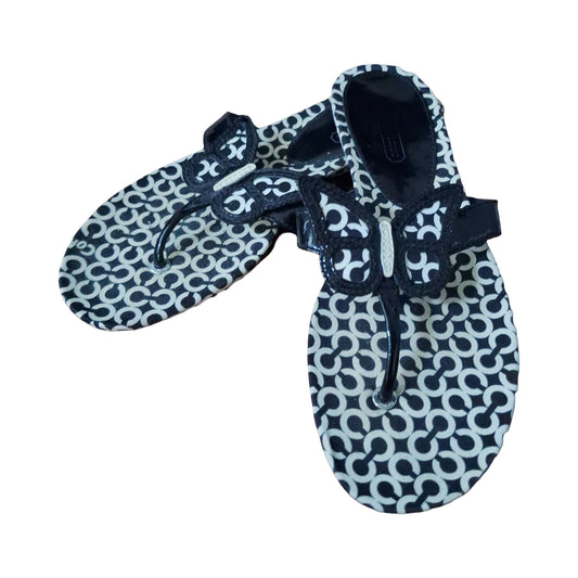 Black and White Coach Petra Butterfly Thong Sandals Size 9B