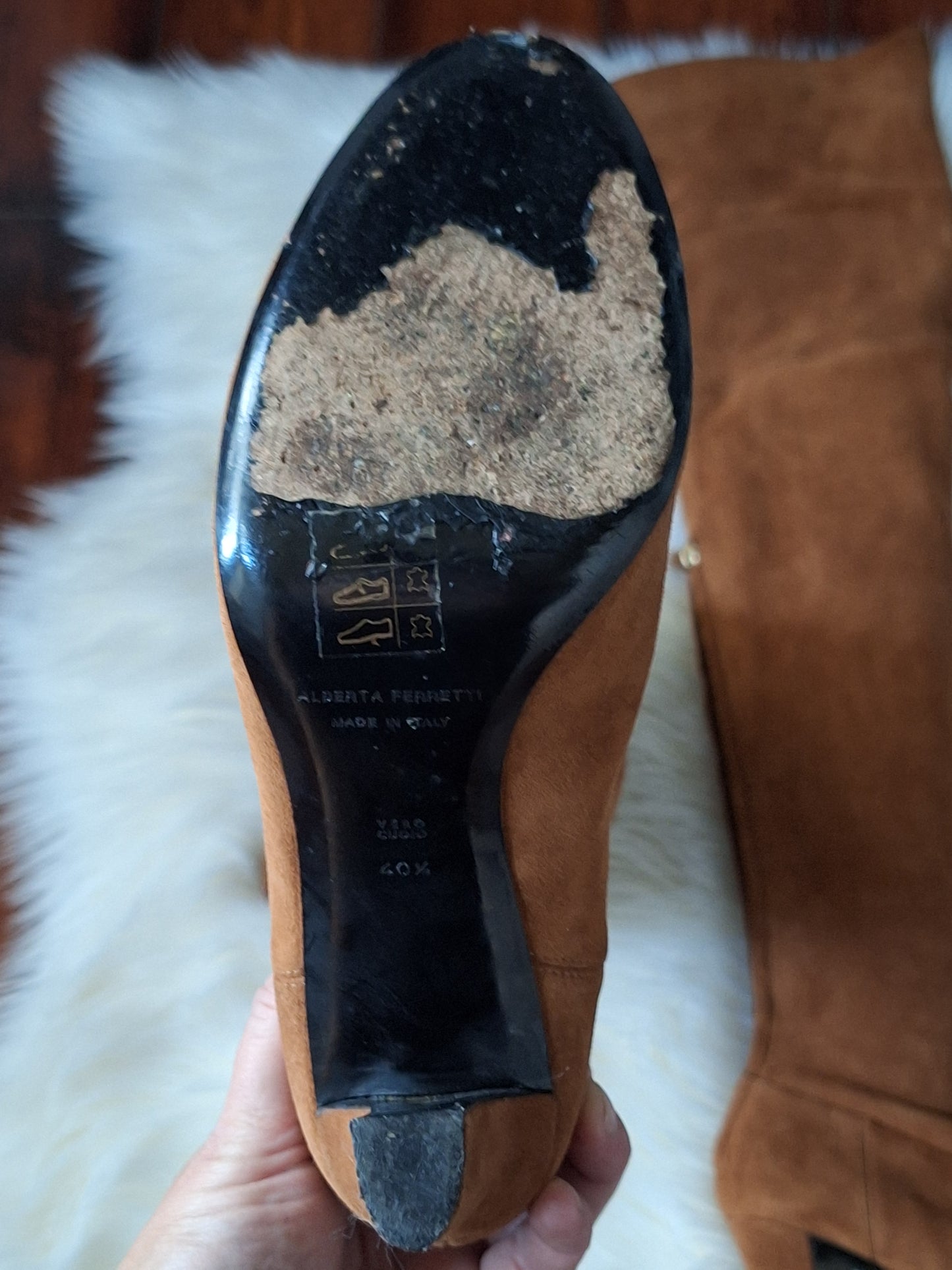 Alberta Ferretti Tan Suede Thigh Height Boots Size EU 40.5 US 9.5