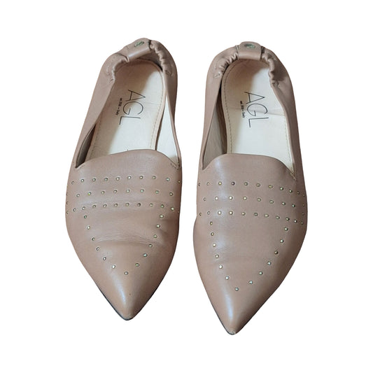 AGL Attilio Giusti Leombruni Soft Leather Studded Pointed Toe Slip on Flats EU38