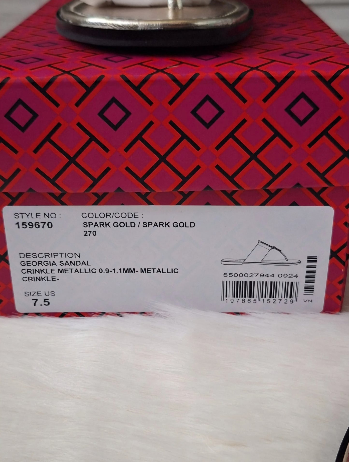 NWT Tory Burch Georgia Sandal Crinkle Metallic Sandals Size 7.5