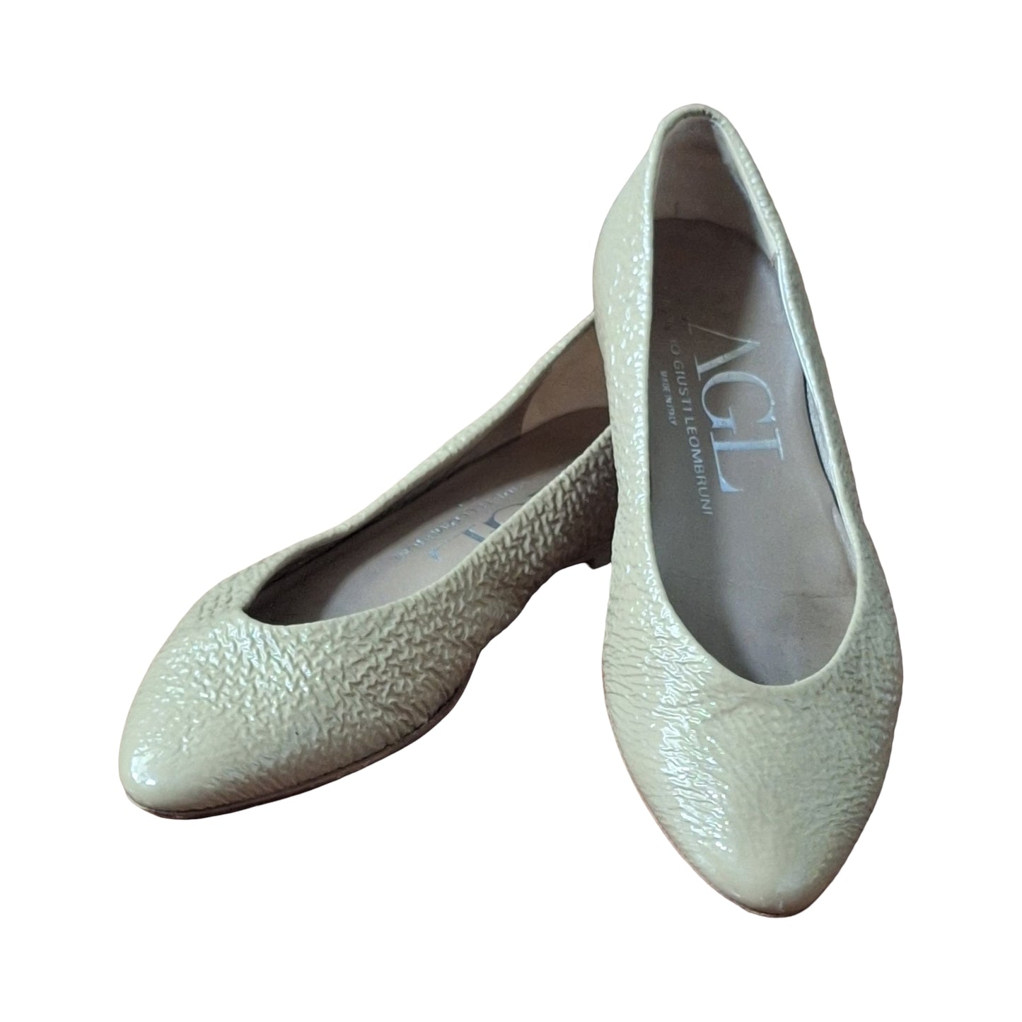 AGL Women's Beige Textured Patent Leather Flats EU 35 US 5