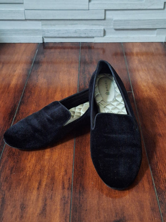 Birdies The Starling smoking slipper flats in black velvet Size 7