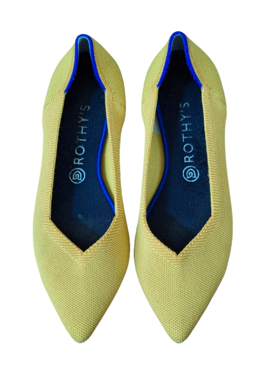 Rothy’s The Point Flats Ballet Marigold Yellow Blue Women’s Size US 10.5