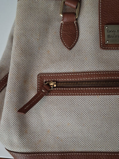 Dooney & Bourke Donegal Tote Leather Trimmed Ivory Brown Shoulder Bag Purse