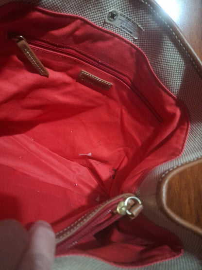 Dooney & Bourke Donegal Tote Leather Trimmed Ivory Brown Shoulder Bag Purse