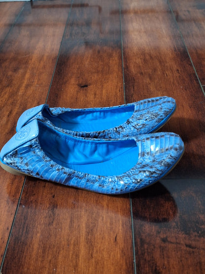 Tory Burch Eddie Blue Snakeskin Pattern Ballet Flats Size 7