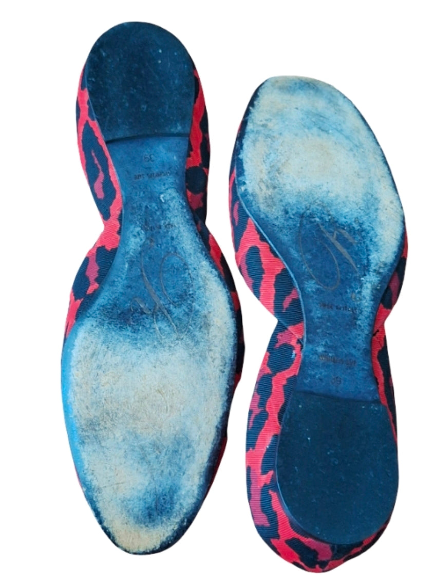 Roger Vivier Trompette D'Orsay Flat Red and black leopard print SZ EU 39 US 8.5