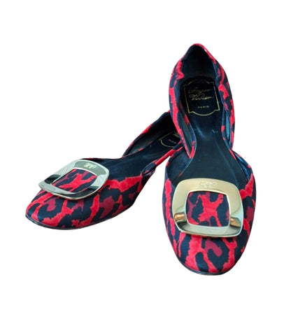 Roger Vivier Trompette D'Orsay Flat Red and black leopard print SZ EU 39 US 8.5