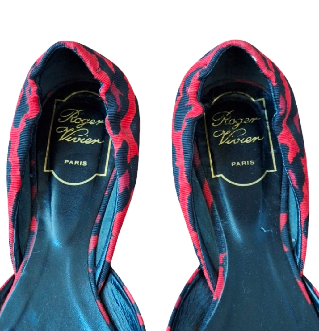 Roger Vivier Trompette D'Orsay Flat Red and black leopard print SZ EU 39 US 8.5