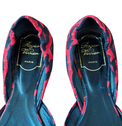 Roger Vivier Trompette D'Orsay Flat Red and black leopard print SZ EU 39 US 8.5