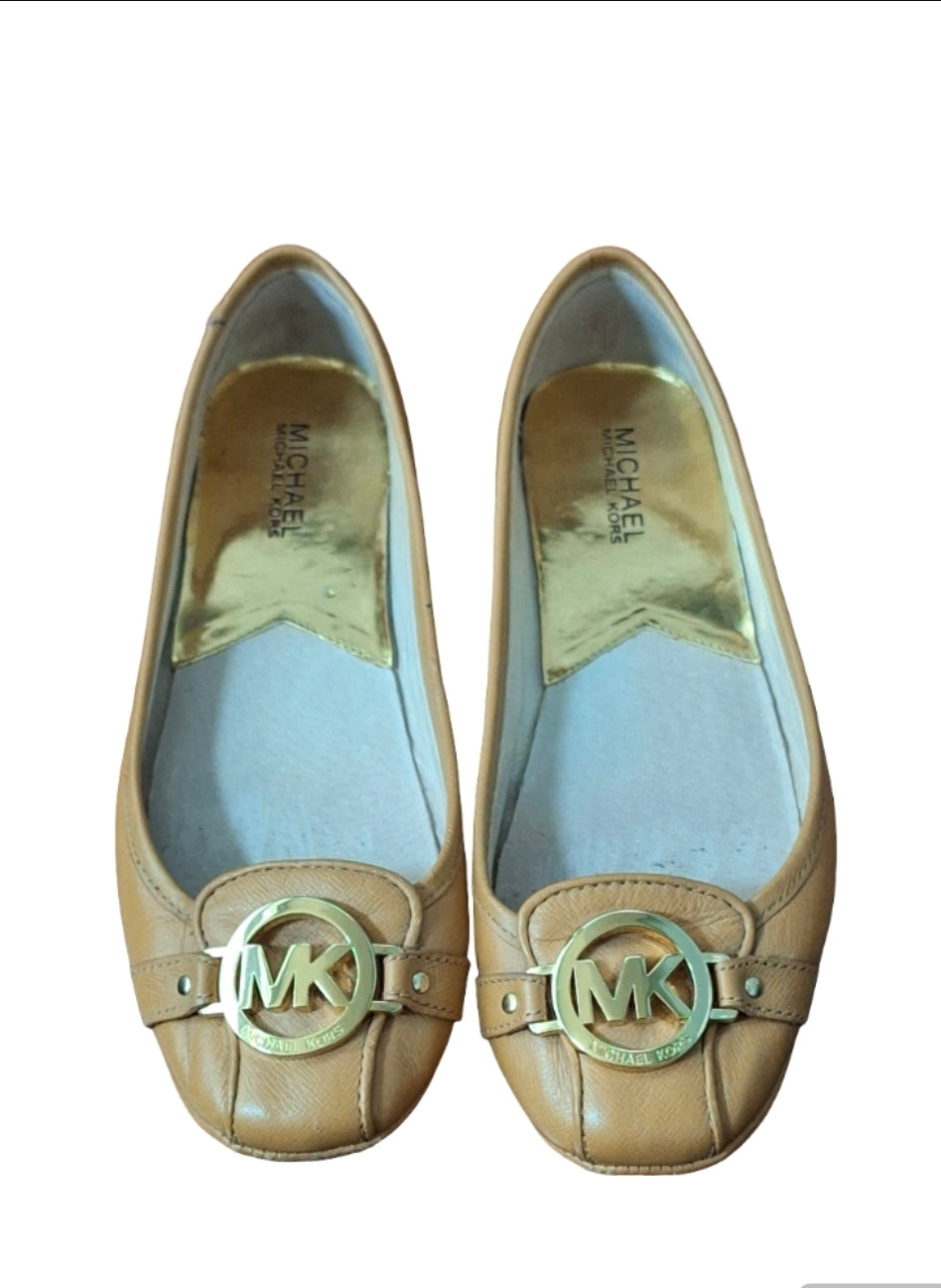 Michael Kors Fulton Ballet Flats Leather Camel Size 8