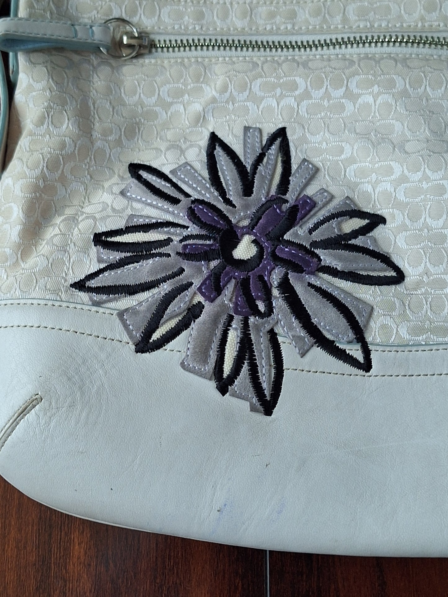 Vintage COACH White Floral Bee Duffle Crossbody Shoulder Bag F10871