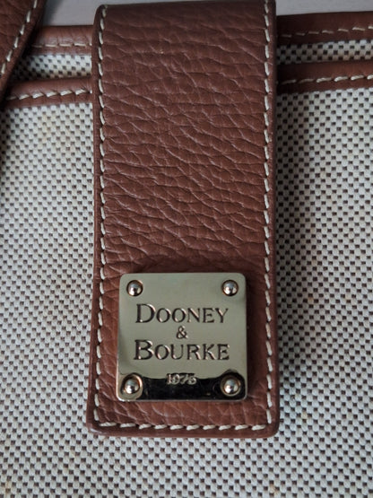 Dooney & Bourke Donegal Tote Leather Trimmed Ivory Brown Shoulder Bag Purse