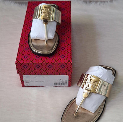 NWT Tory Burch Georgia Sandal Crinkle Metallic Sandals Size 7.5