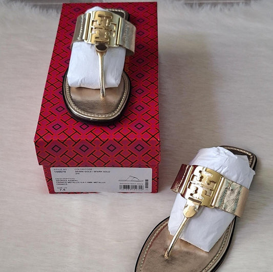 NWT Tory Burch Georgia Sandal Crinkle Metallic Sandals Size 7.5