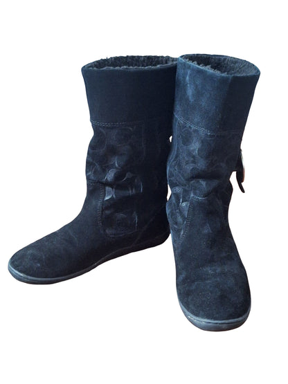 Coach Meyer Black Suede Shearling Signature C Boots size 7.5