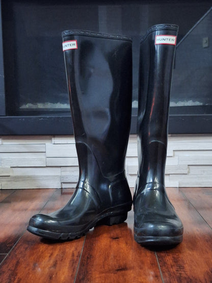 Hunter Women Original Tall Gloss Shoes US 9 M Black Rain Boots UK 7 EU 40/41