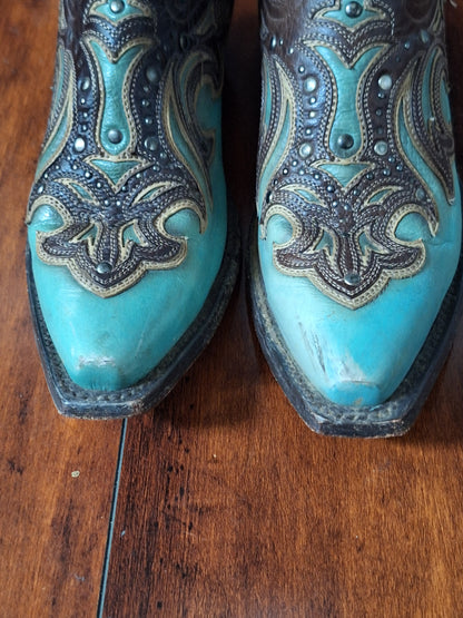 Corral Women's Leather Western Boots Turquoise Embroidered, Size 7