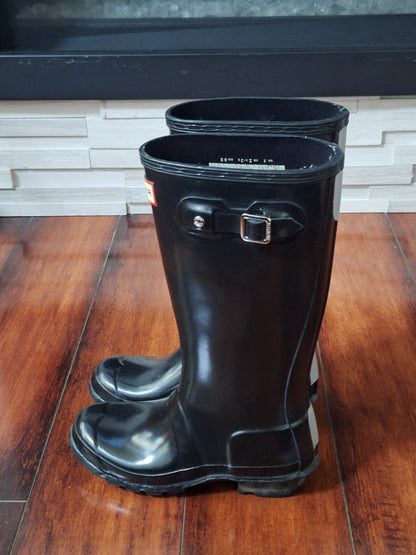 Hunter Kids Black Glossy Original Tall Rain Boots Wellies US Girls 2 / Boys 1