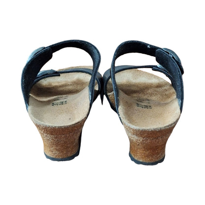 Birkenstock Papillio Sz 37 US 6  Black Leather Wedge Sandals