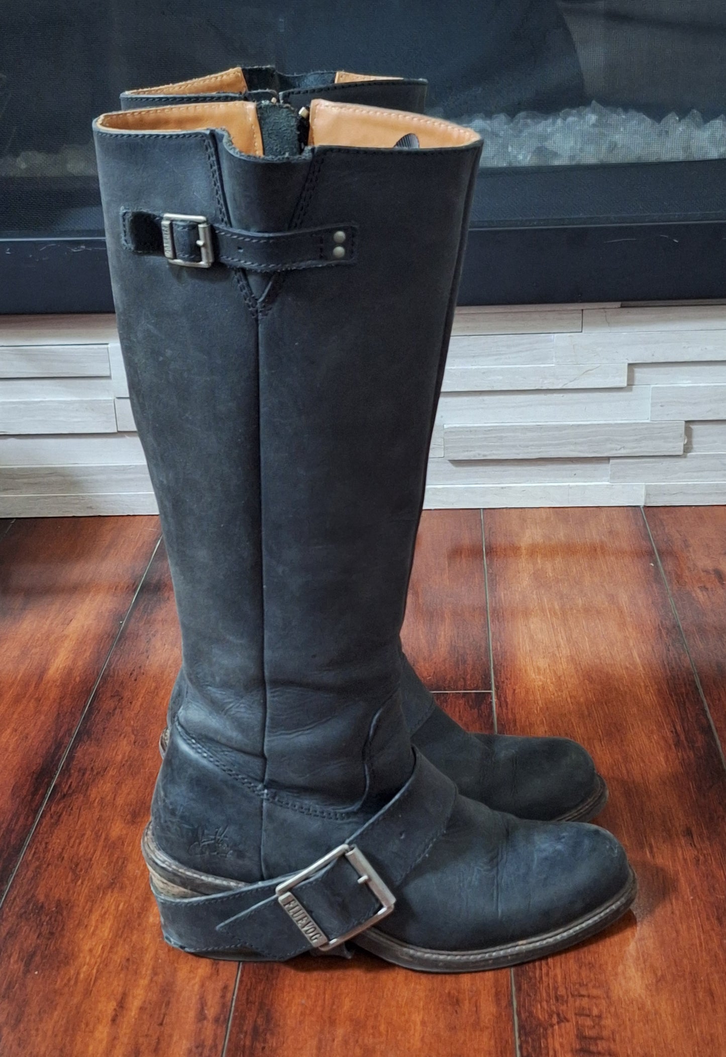 John Fluevog Adriana Luna Tall Buckled Harness Boot Black Leather 854025 size 7