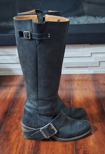 John Fluevog Adriana Luna Tall Buckled Harness Boot Black Leather 854025 size 7