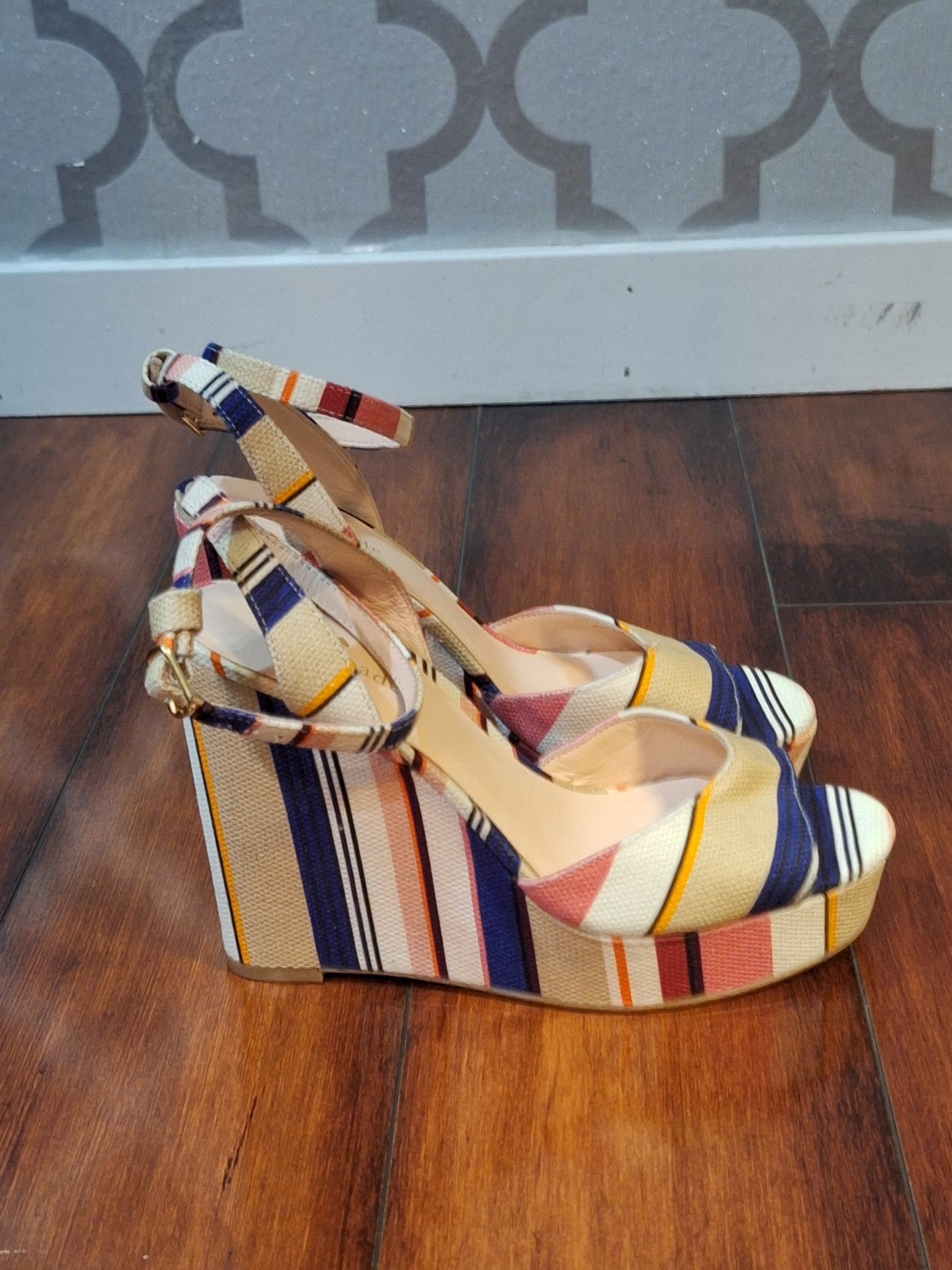 Kate Spade Stripe Dellie Derby Derbyshire Wedges Size 7