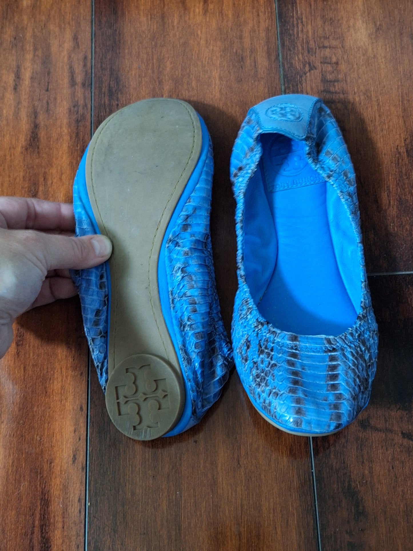Tory Burch Eddie Blue Snakeskin Pattern Ballet Flats Size 7