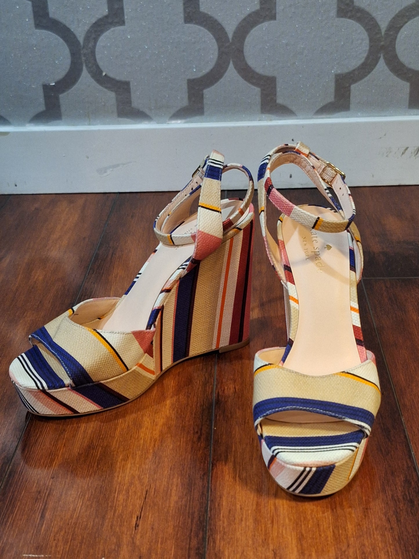 Kate Spade Stripe Dellie Derby Derbyshire Wedges Size 7