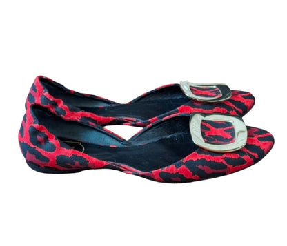 Roger Vivier Trompette D'Orsay Flat Red and black leopard print SZ EU 39 US 8.5