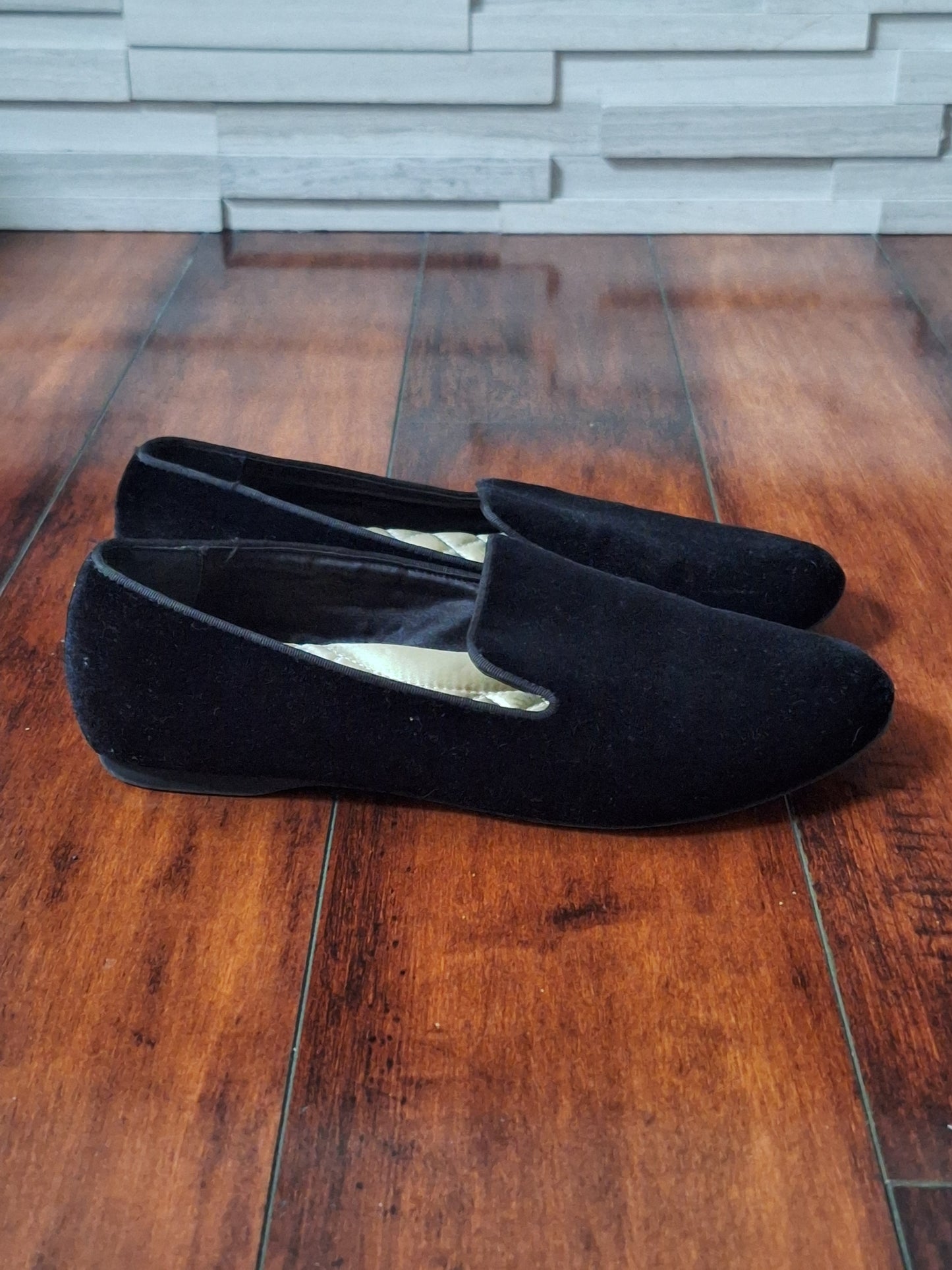 Birdies The Starling smoking slipper flats in black velvet Size 7