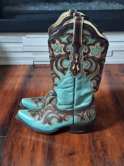 Corral Women's Leather Western Boots Turquoise Embroidered, Size 7