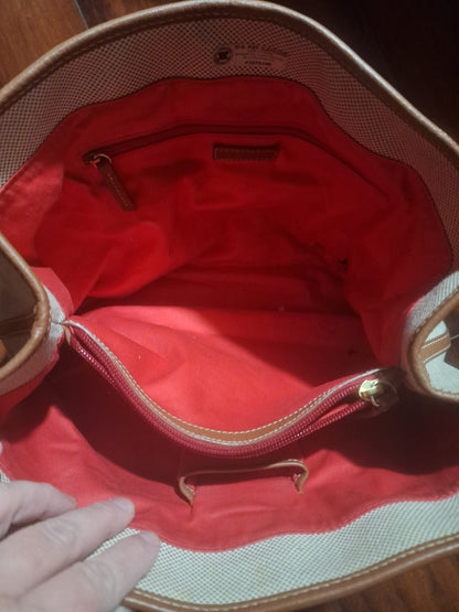 Dooney & Bourke Donegal Tote Leather Trimmed Ivory Brown Shoulder Bag Purse