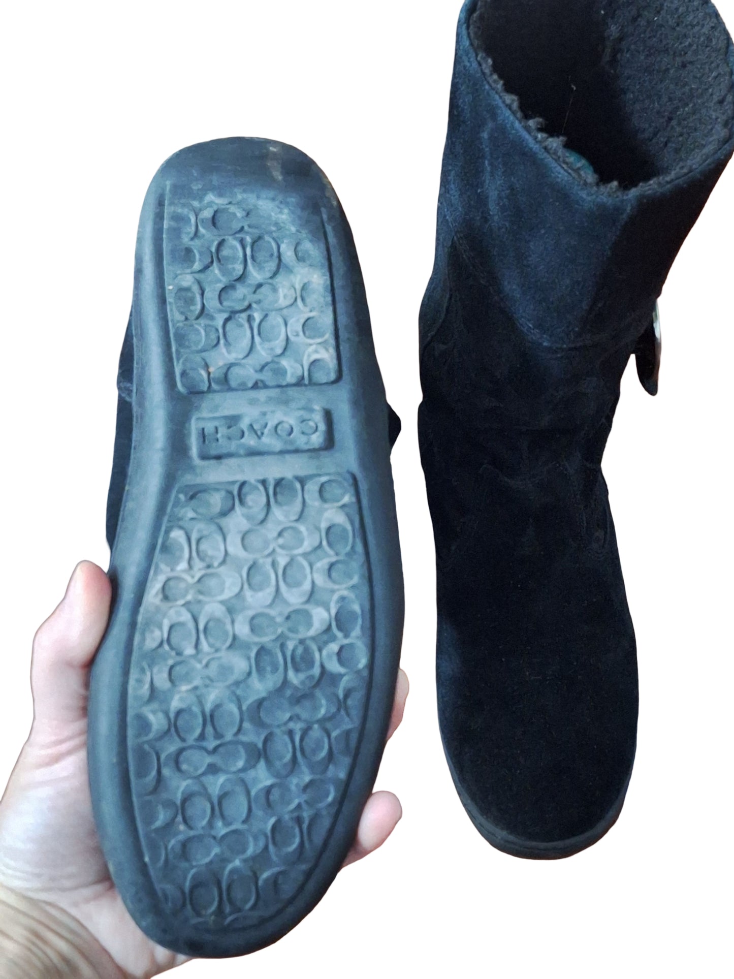 Coach Meyer Black Suede Shearling Signature C Boots size 7.5