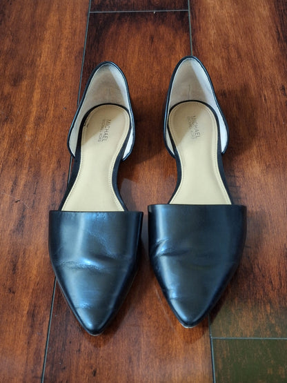 Michael Kors Julieta Flat Black leather flats Silver tone  SIZE 8.5M