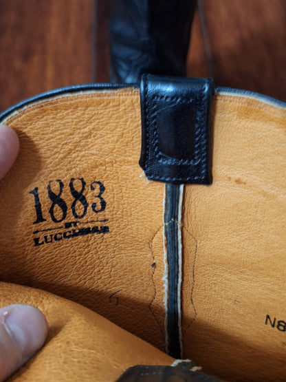 Lucchese 1883 SNIP TOE BLACK Leather Pull On Cowboy Western Boots Size 9.5 B USA