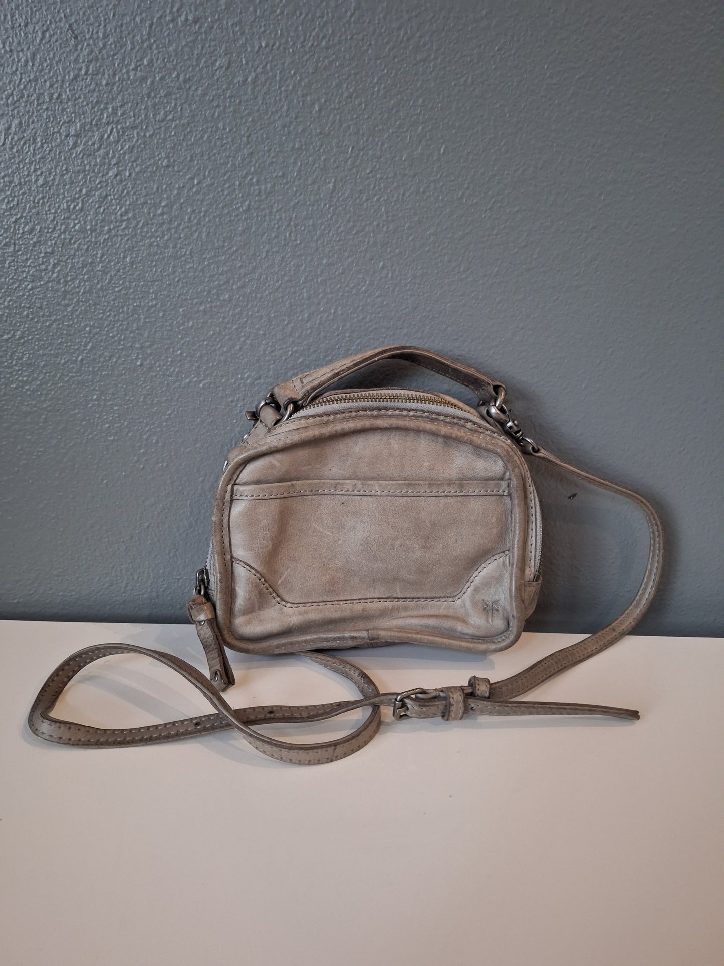 Frye Leather Melissa Top Handle Crossbody Bag Distressed Gray