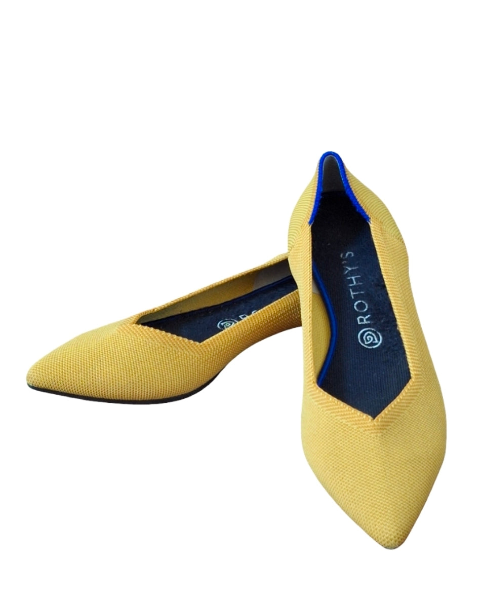 Rothy’s The Point Flats Ballet Marigold Yellow Blue Women’s Size US 10.5