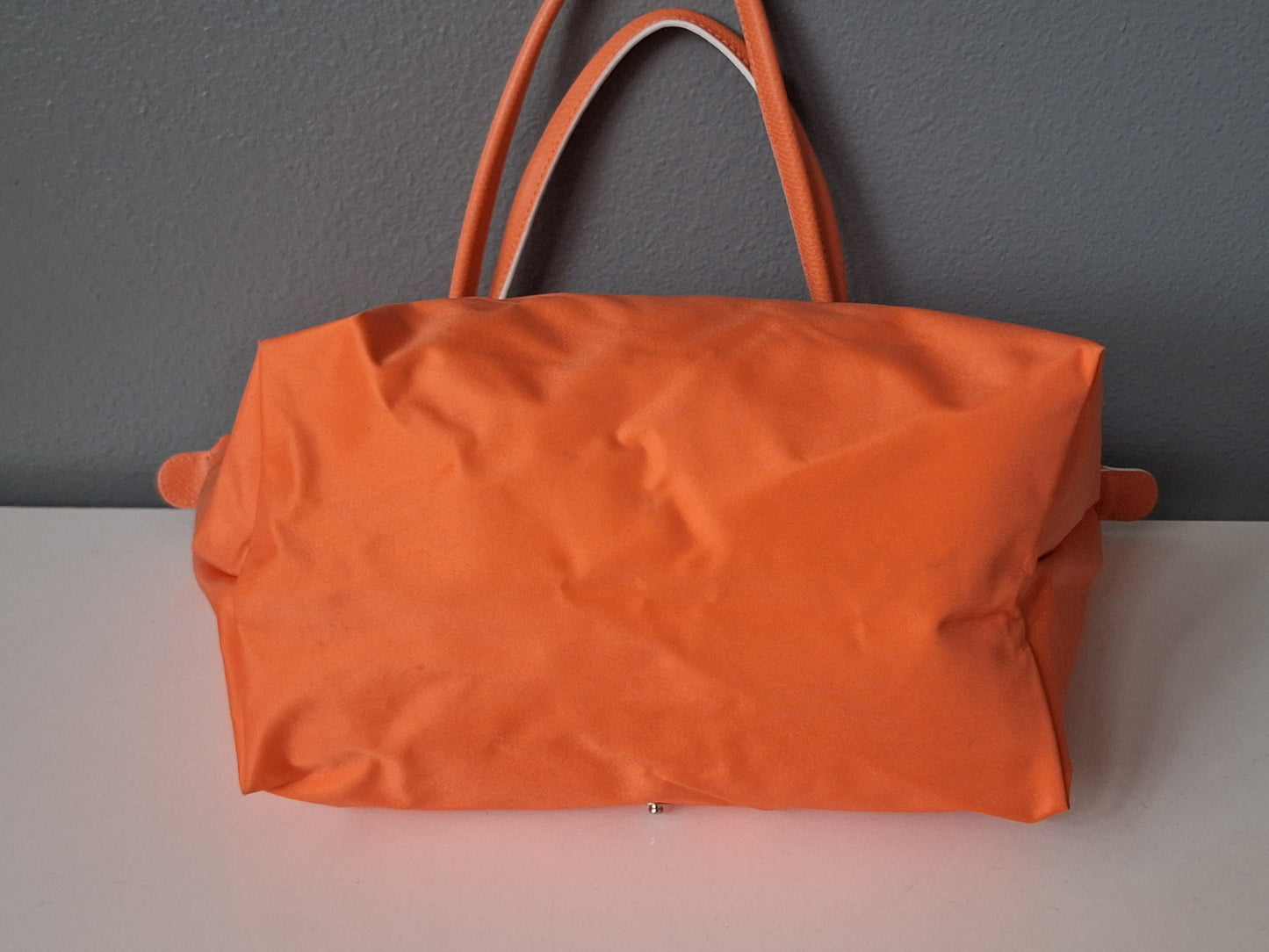 Longchamp le Pliage Original Medium Orange Nylon Leather Tote Bag