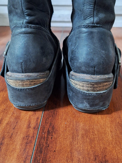 John Fluevog Adriana Luna Tall Buckled Harness Boot Black Leather 854025 size 7