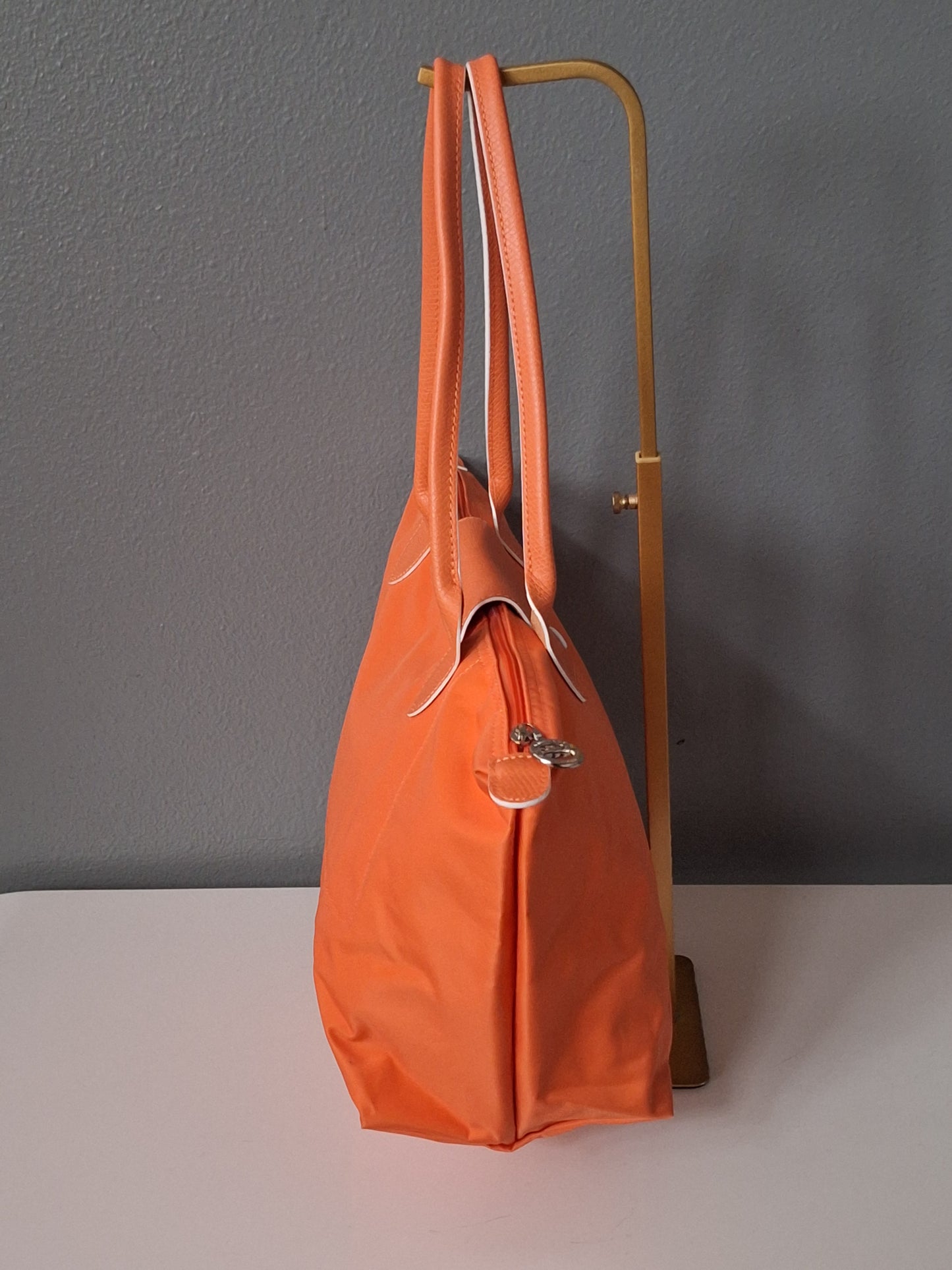 Longchamp le Pliage Original Medium Orange Nylon Leather Tote Bag