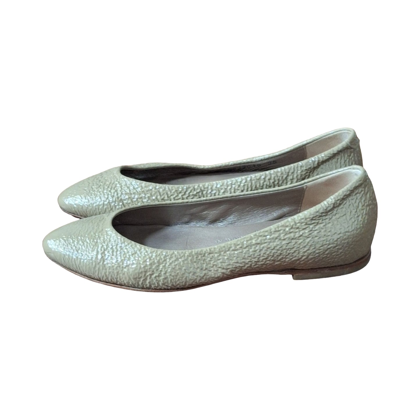 AGL Women's Beige Textured Patent Leather Flats EU 35 US 5