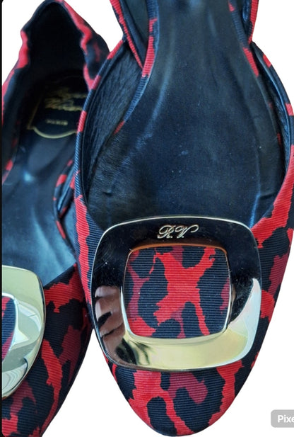 Roger Vivier Trompette D'Orsay Flat Red and black leopard print SZ EU 39 US 8.5
