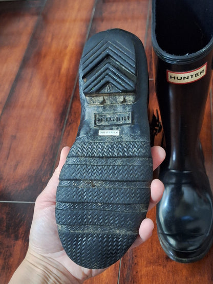 Hunter Kids Black Glossy Original Tall Rain Boots Wellies US Girls 2 / Boys 1