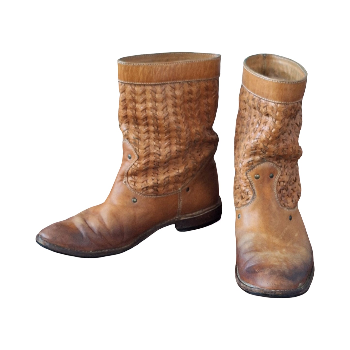 Frye Shirley Woven Huarache short brown leather boots, Size 6