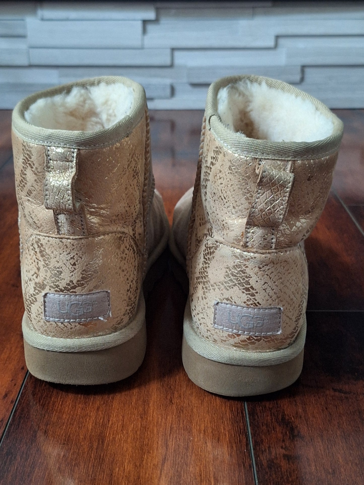 UGG Classic Mini Metallic Snake Women's Ankel Boots Suede Gold  US 8