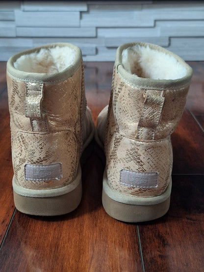 UGG Classic Mini Metallic Snake Women's Ankel Boots Suede Gold  US 8