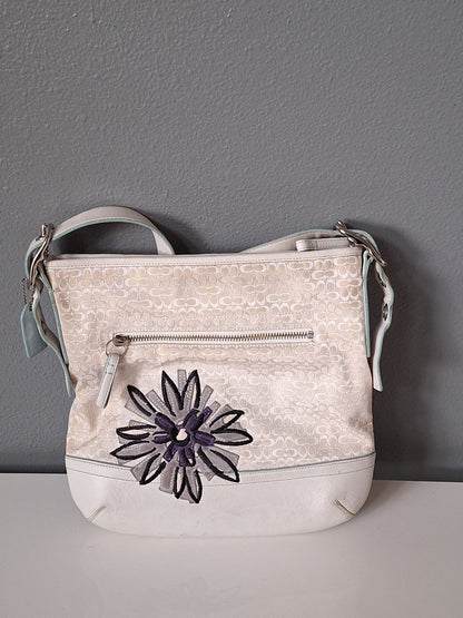 Vintage COACH White Floral Bee Duffle Crossbody Shoulder Bag F10871