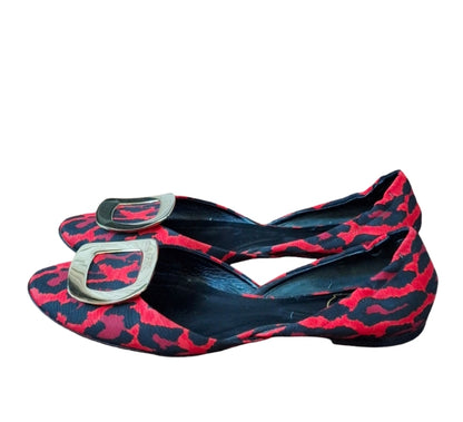 Roger Vivier Trompette D'Orsay Flat Red and black leopard print SZ EU 39 US 8.5